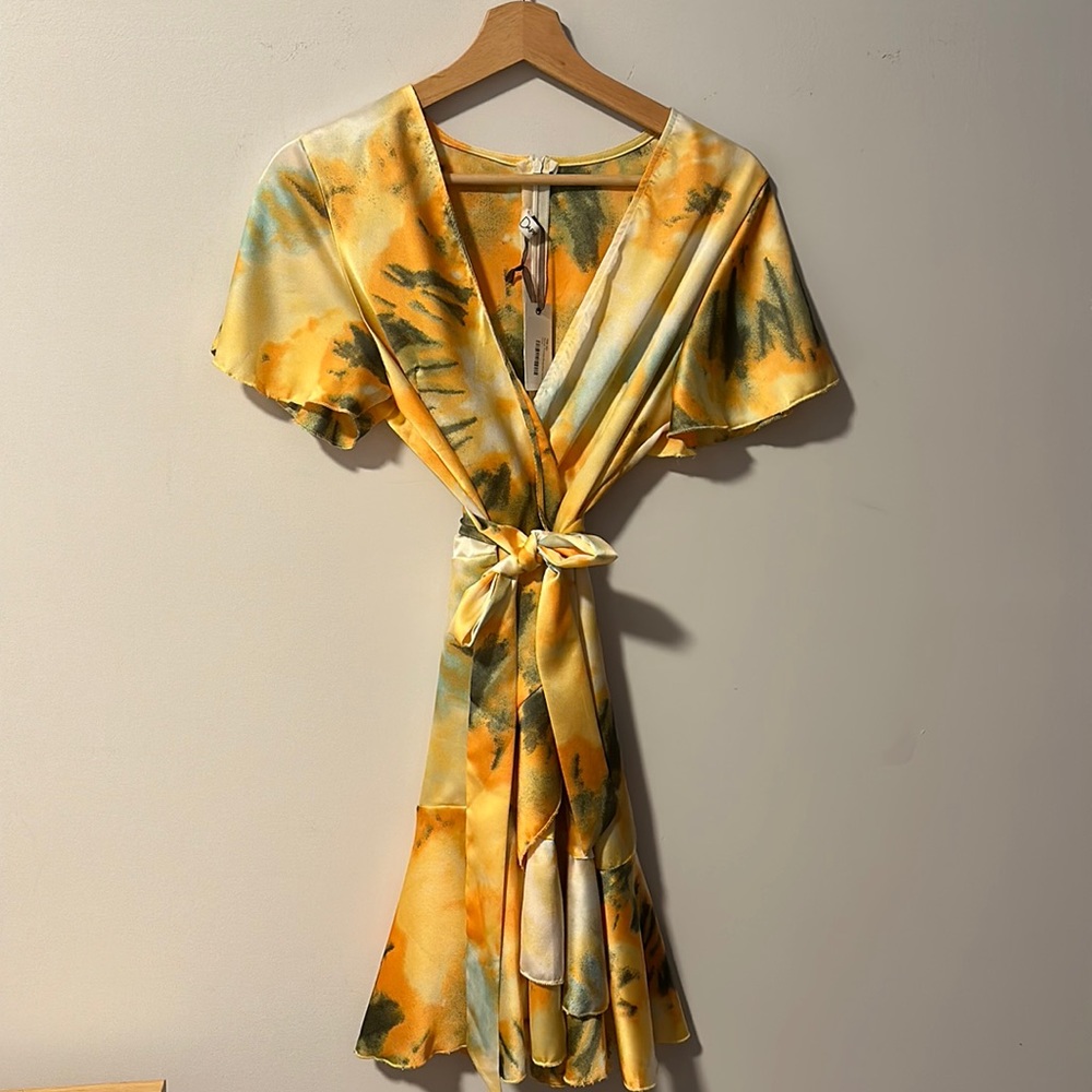 Sunset Printed Wrap Mini Dress